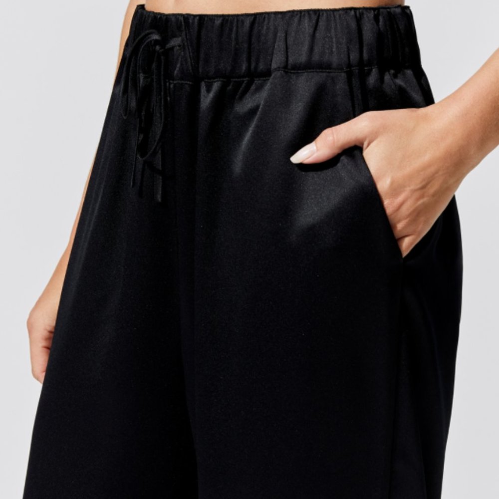 Silky Drawstring Wide Leg Pant